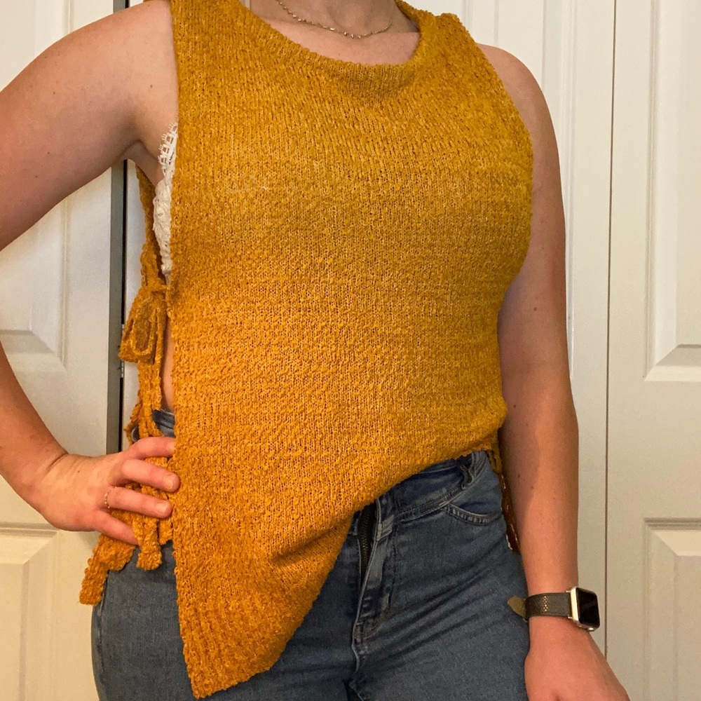 Knit Rust Orange Open Tie Side Tank